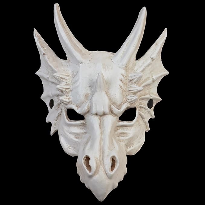 partygears 万圣节角色扮演骷髅面具,龙神面具白色动物面具角色扮演