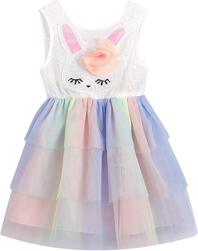 儿童幼儿女婴复活节服装兔子芭蕾舞短裙蕾丝无袖公主裙夏季 a 字裙 6m