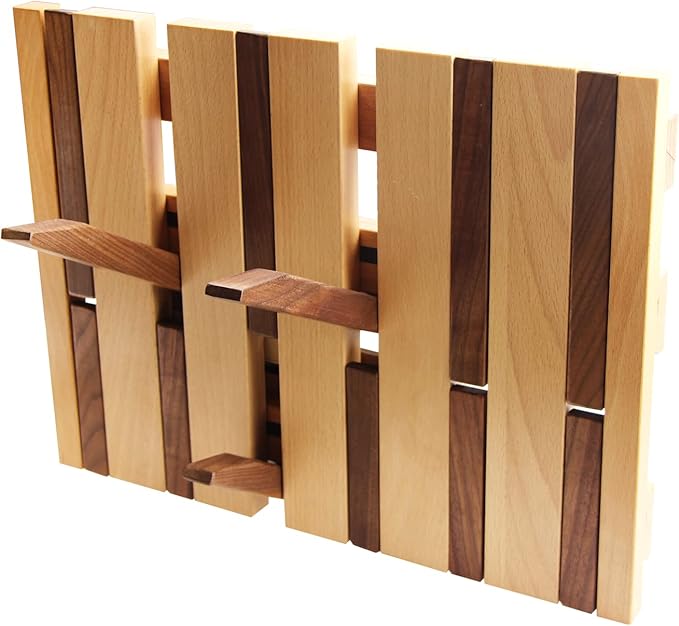 衣架壁挂式| 翻转式墙壁挂钩架| 手工储物架 12 个挂钩,由山毛榉和黑