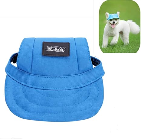 Qchomee 宠物狗棒球帽狗狗户外运动帽遮阳帽小狗太阳帽带耳孔和下巴带狗小狗夏日冬季帽适合中号大号蓝色