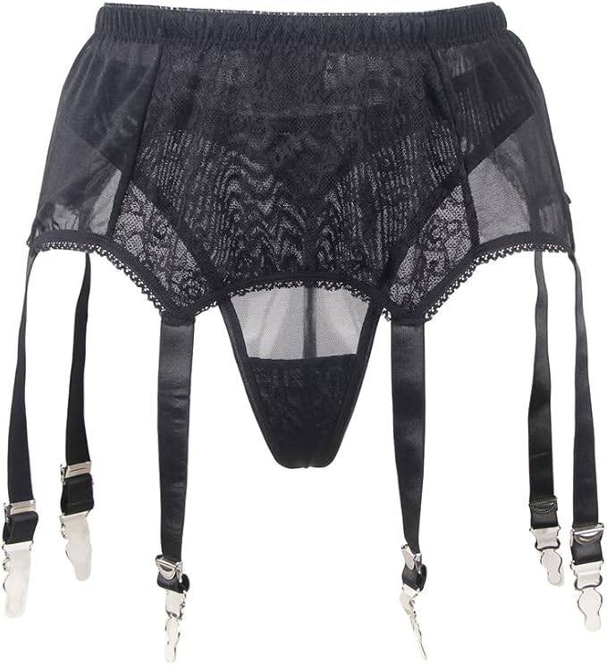 ohyeahqueen 女式加大码高腰吊袜带镂空网眼蕾丝 6 个弹性背带和长筒