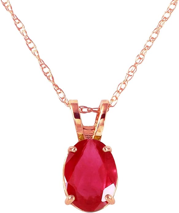galaxy gold 1 克拉 14k 纯玫瑰金项链 椭圆形红宝石吊坠