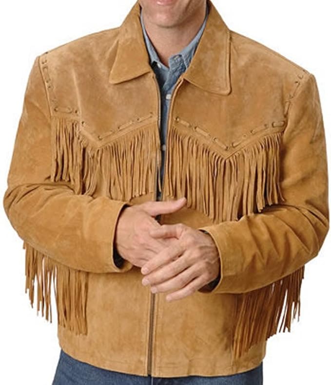 coolhides 男士流苏牛仔西部皮夹克简单