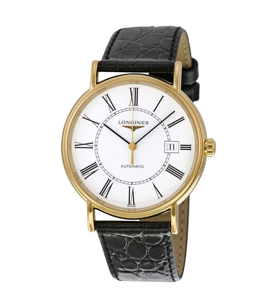 Longines Le Grande Classic White Dial Gold Plated Black Leather Men's Watch 49212112
