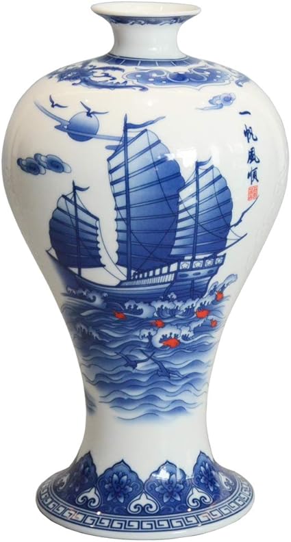 蓝白瓷花瓶中国传统装饰罐 叮当陶瓷 家庭和办公室生日礼物 12 4 英寸高 N C 价格报价图片