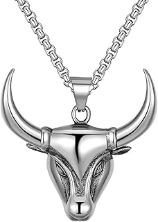 flymurow 公牛头男士项链吊坠不锈钢银色牛牛牛牛牛牛牛头牛角部落
