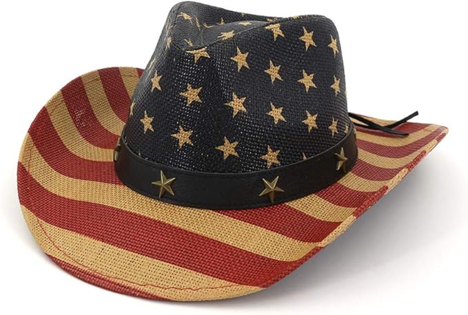 adahop 女式牛仔帽经典美国国旗夏季太阳帽西部牛仔帽