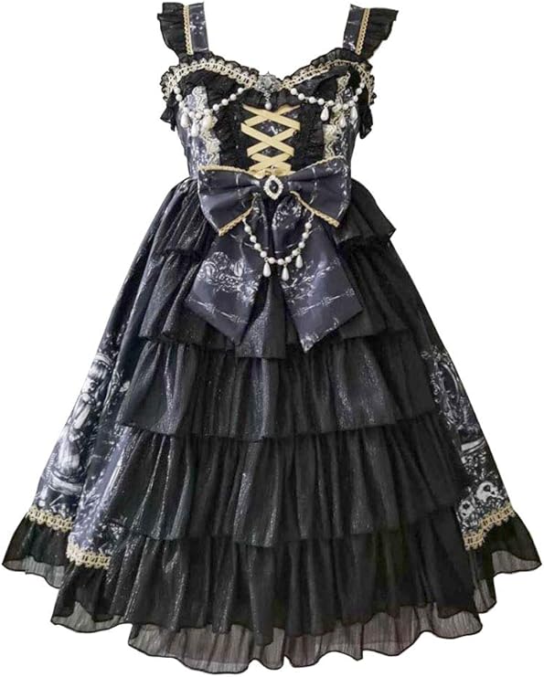 nite closet 哥特式洛丽塔连衣裙甜美女仆无袖及膝蝴蝶结套装 黑色 6