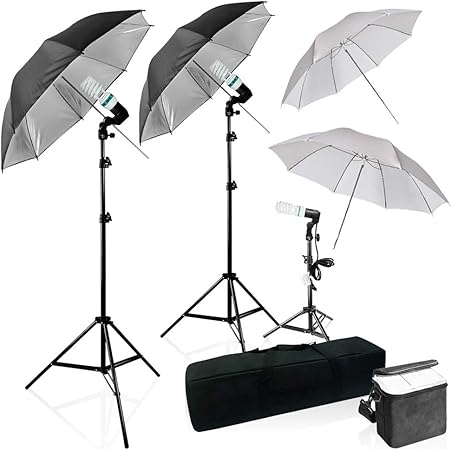 Limostudio 600w 摄影三相伞照明套件 视频 雨伞连续照明套件 Cfl 照片灯泡 黑色 银色和白色伞 反射器 灯架 便携箱 Agg2263 摄影 摄像 亚马逊中国