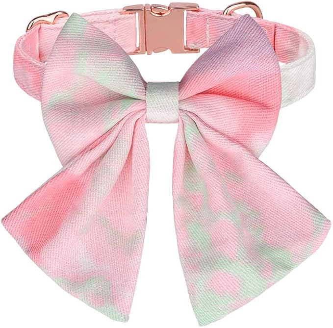 柔软舒适的蝴蝶结狗项圈,可调节宠物项圈,适合中小型犬(粉色,s)