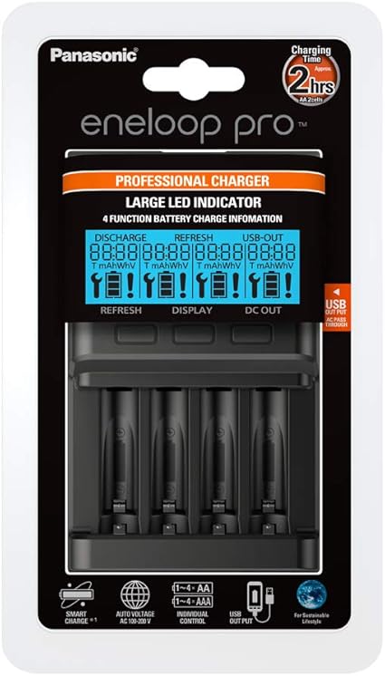 Panasonic 松下eneloop Pro 智能快速充电器带lcd 显示屏适用于1 4 节镍氢电池aa a 亚马逊中国 小家电