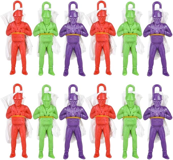 伞兵 带降落伞 12 件装 乙烯基降落伞 男式玩具 多色可选 耐用的塑料