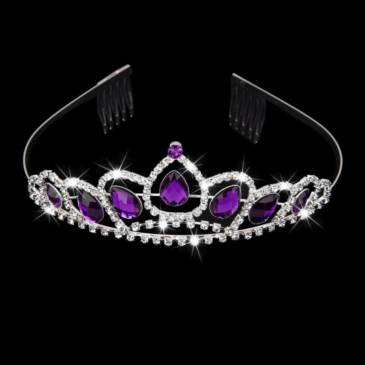 homoyoyo 水钻皇冠和皇冠,奢华紫色水晶皇冠女士头带发饰婚礼头带梳