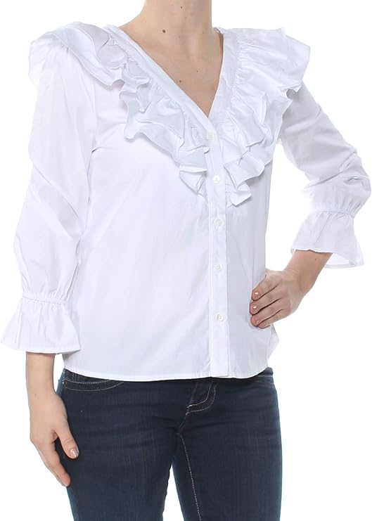 j.o.a. 女式荷叶领系扣衬衫棉质上衣