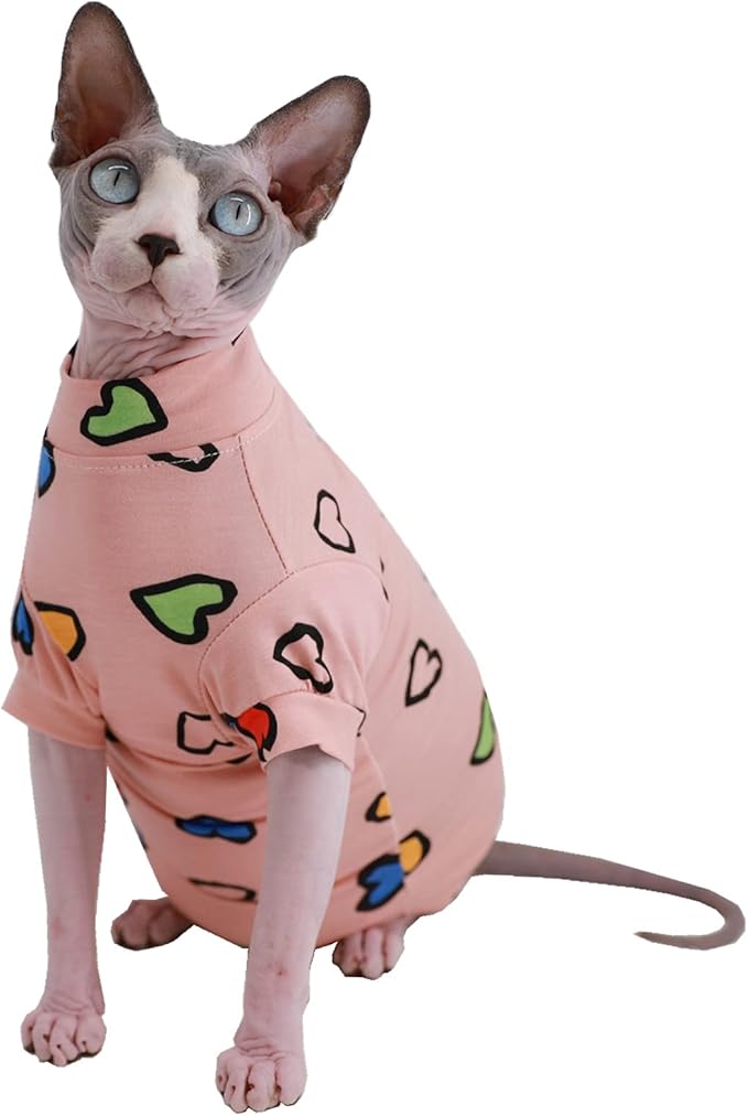 sphynx 无毛猫可爱夏季棉 t 恤宠物服装,圆领小猫衬衫猫服装(m (5-7