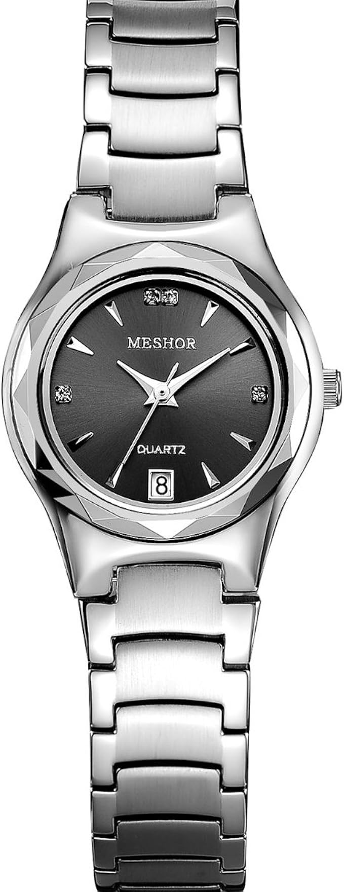 meshor名梭瑞士进口石英表精钢表带时尚商务日历女士手表灰色5002l16