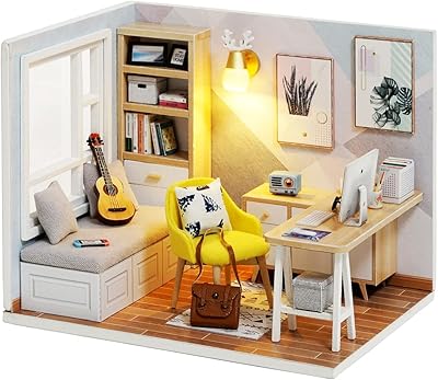 玩具屋微型木制家具套件,带防尘罩的玩偶屋套件,迷你手工木制玩具屋