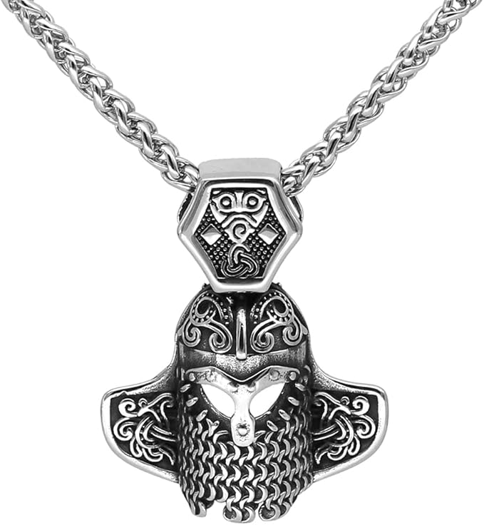 男式北欧维京面具奥丁项链不锈钢维京珠宝男士带vlknut 礼品袋