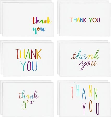 感谢卡 Thank You Notes 批量感谢卡套装 内部空白 复古设计 包括感谢卡和信封 10 16 X 15 24 Cm 48 Pack Rainbow Font 48 00 亚马逊中国 办公用品