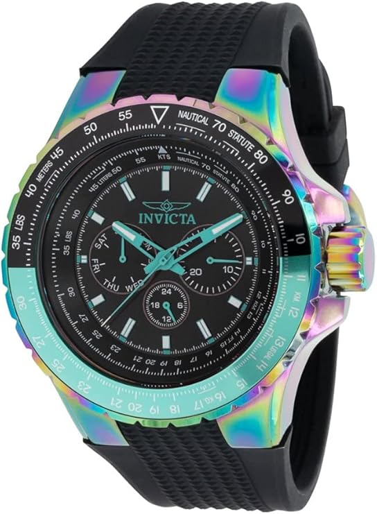 invicta 男士 37033 飞行员荧光色 50mm 表壳日期黑色表带 100m w/r