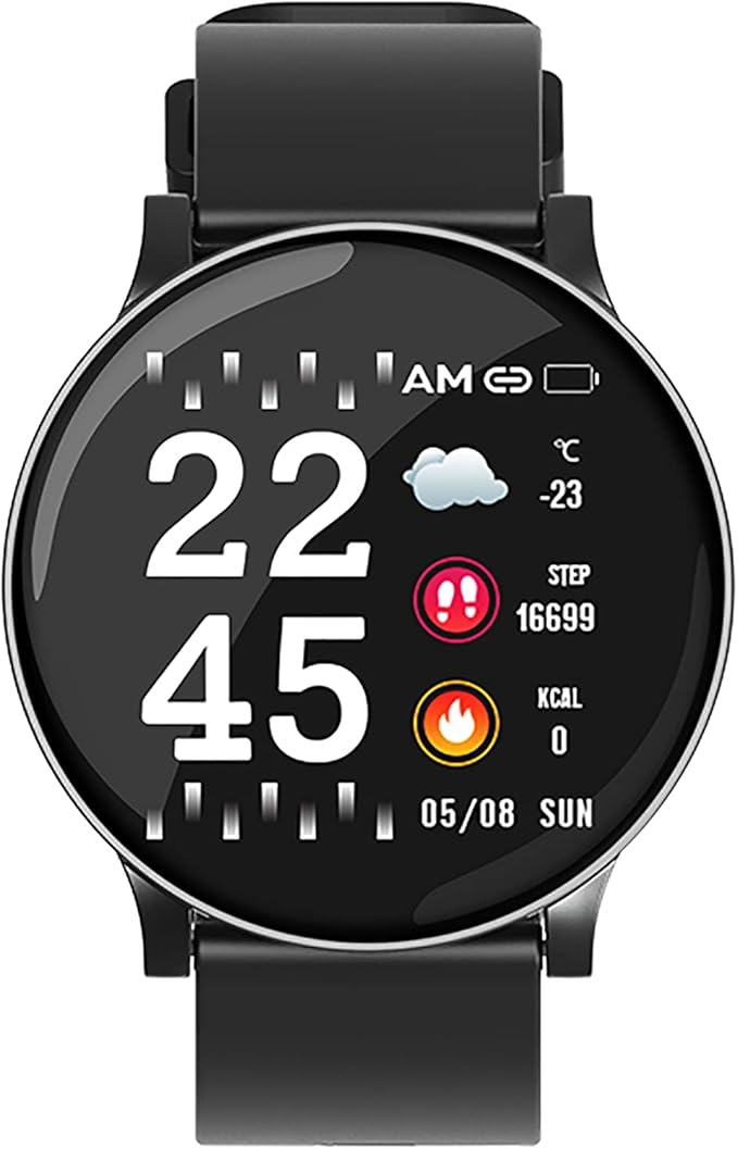 3 英寸高清屏幕智能手表健身追踪器心率*监测手表男女皆宜 - 黑色