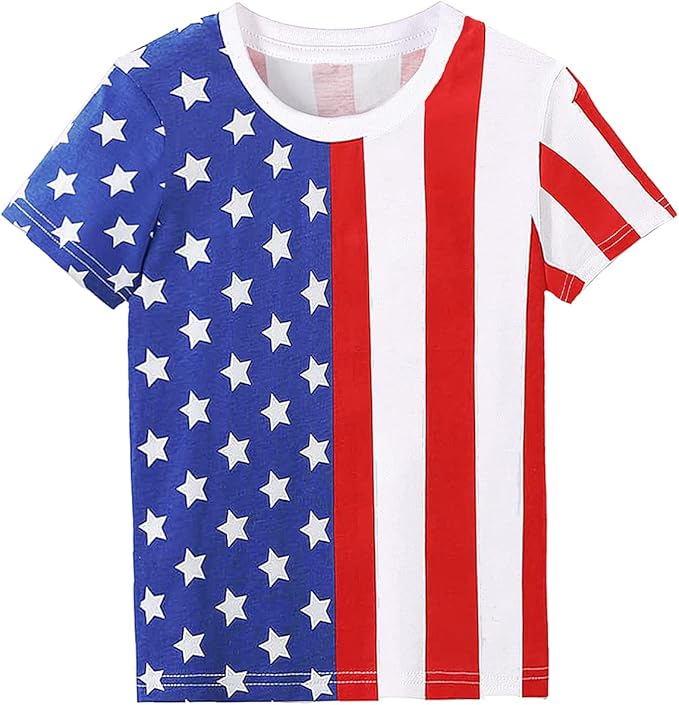 儿童旗帜衬衫 7 月 4 日独立日衬衫 男孩女孩 中性美国国旗 t 恤 幼儿