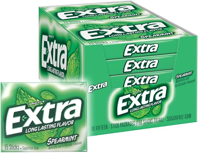 extra spearmint sugarfree gum, 15 piece (10 packs)
