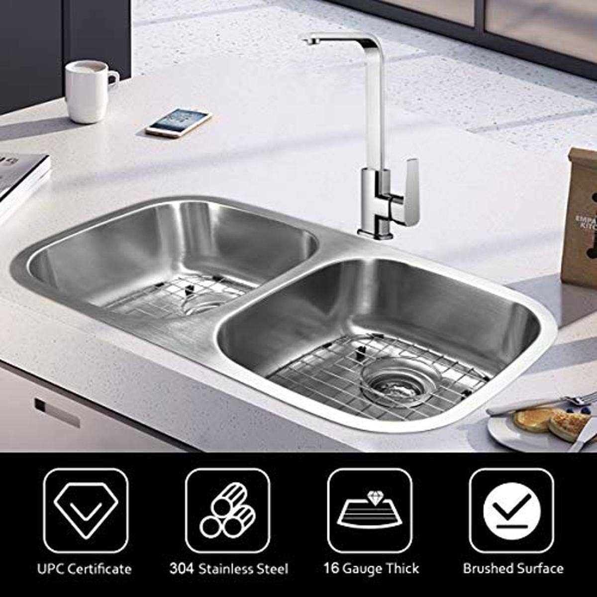 Goplus Kc 32 1 2 50 50双碗厨房水槽 亚马逊中国 家居装修