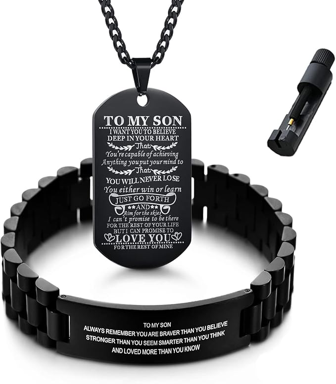 to my son 手链定制狗牌项链带手表调节工具不锈钢链