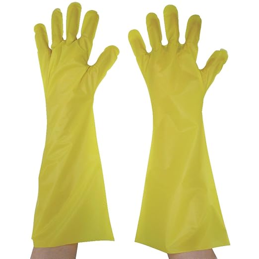 东京包装 浮雕手套 长款五根收紧 黄色 l yl45l 聚乙烯一次性手套