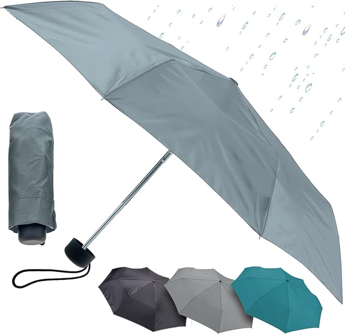 lewis n. clark 便携式迷你旅行雨伞,防风防水面料,1 年保修,灰色