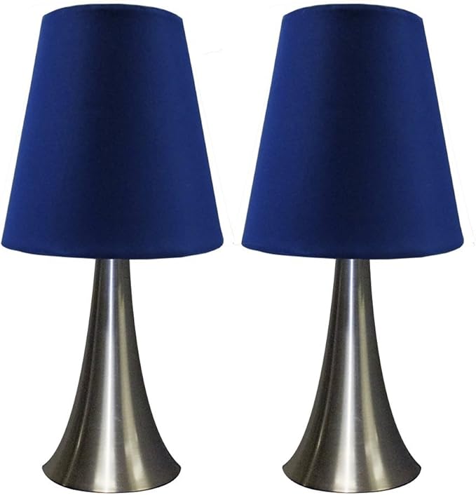 lt2014-crm-2pk 迷你触摸台灯套装,带织物灯罩(2 件装),奶油色 蓝色