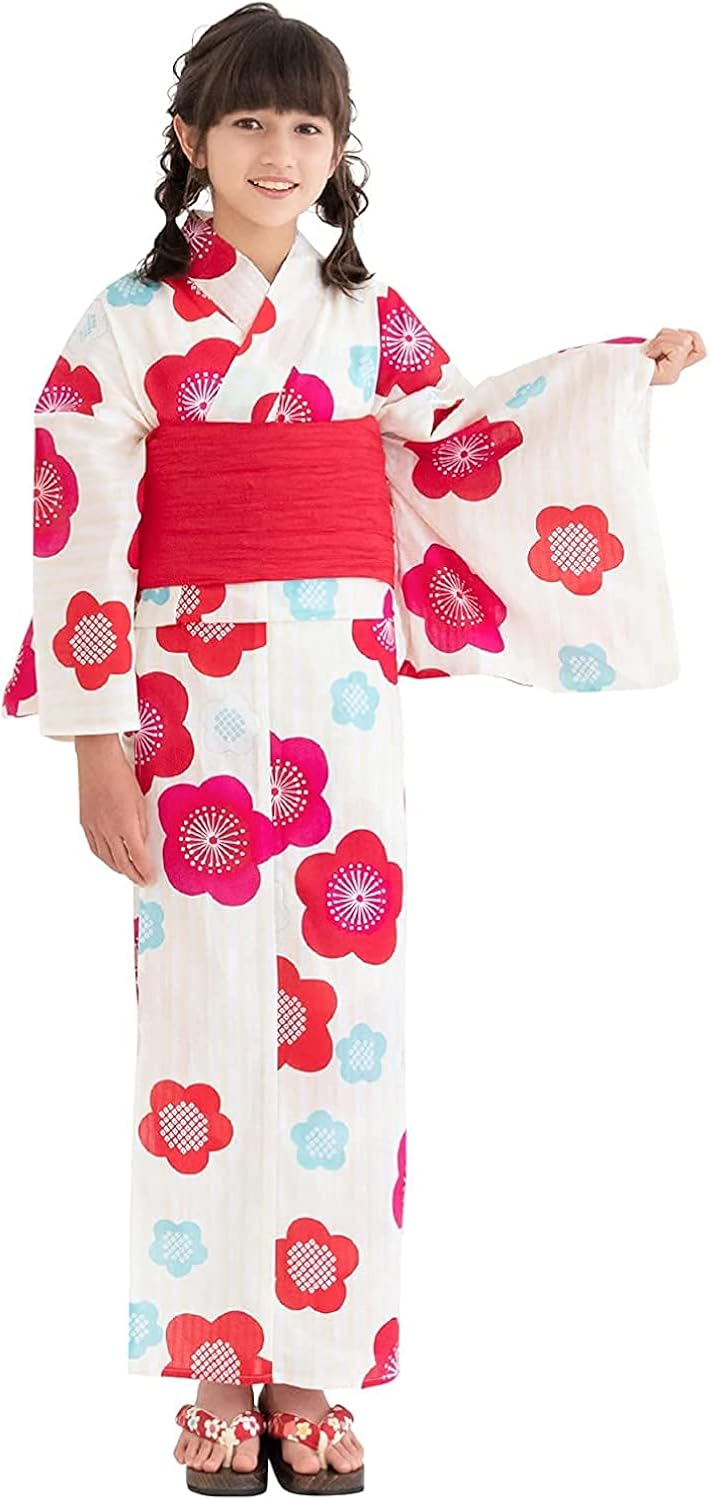 Kyoetsu 女孩传统日本复古浴衣3 件套 浴衣 Obi Geta 凉鞋 01 1 带红色 X Large Kyoetsu 服饰箱包 亚马逊中国