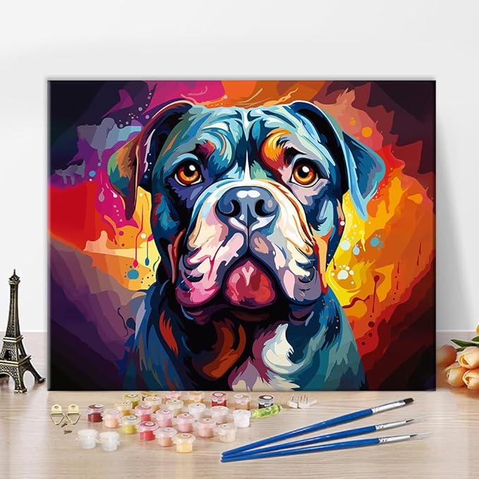 tumovo 彩色狗 diy 绘画数字动物涂料成人宠物涂料数字儿童帆布抽象