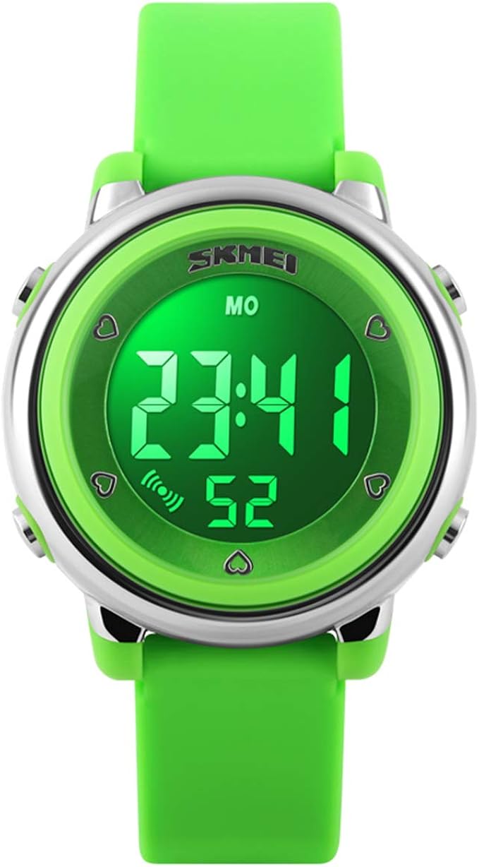 儿童数字手表户外运动 50m 防水电子手表闹钟 12/24 h 秒表日历男孩