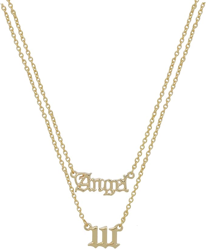 madsion tyler 2 件镀金天使数字吊坠分层项链,天使 444 命理幸运友谊