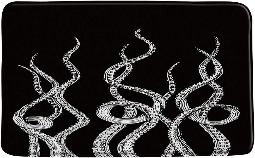 Ysatnsft 章鱼触手浴垫复古海洋怪物克拉肯抽象素描海洋生物海洋动物绘画艺术 浴室装饰超细纤维 泡沫背衬浴室地毯 50 8 X 78 3 厘米 亚马逊中国 家居