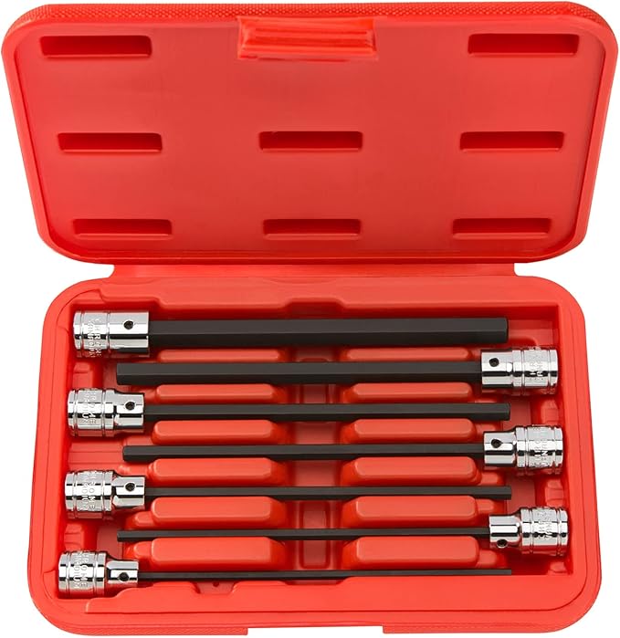 tekton 3/8 英寸驱动长六角钻头套筒套装,7 件(3-10 毫米)| 1363