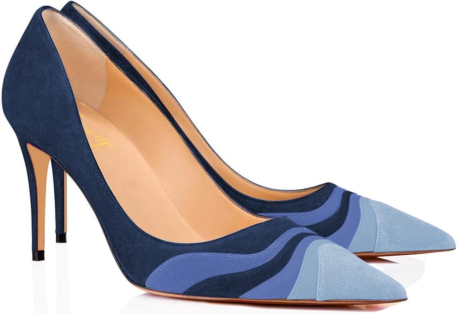 fowt 女式小猫高跟鞋高跟鞋尖头高跟鞋一脚蹬麂皮皮革彩虹鞋适合礼服