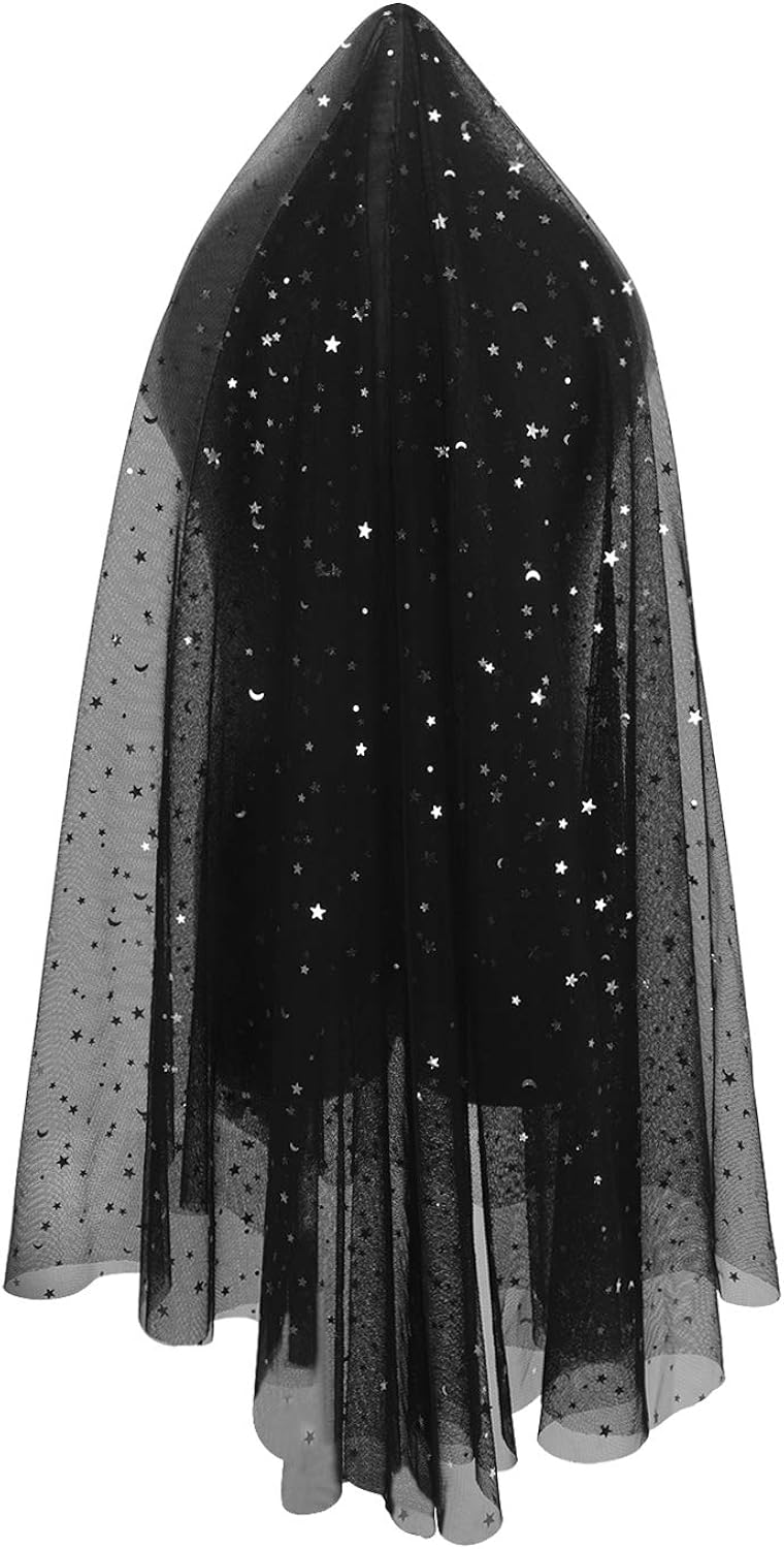 黑色头纱婚礼大教堂婚礼新娘万圣节哥特式服装头纱