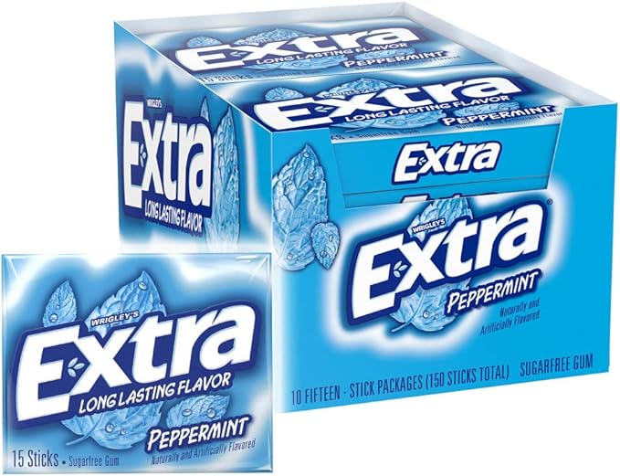 extra peppermint sugarfree gum 15 count (pack of 10)