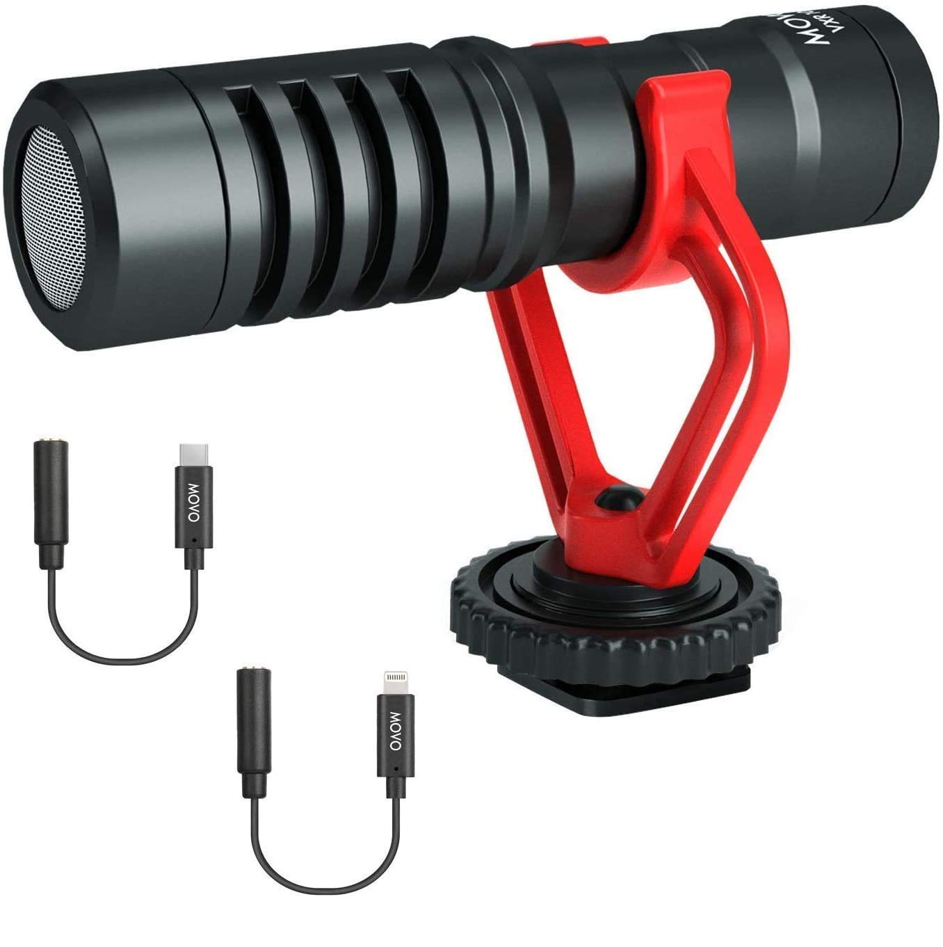 Movo VXR10-SP Universal smartphone video microphone with USB Type C and Lightning dongle adapter - compatible with iPhone 11, 11 Pro, XS, XR, X, iPad Pro, Samsung Galaxy, Moto, HTC, Google, Android