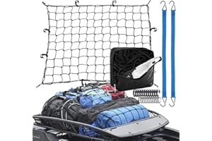 货物蹦极网 3 x 4 英尺*大可拉伸至 6 x 8 英尺 - 24 个通用挂钩和 2 个货物线,储物袋 - 4 x 4 英寸(约 10.2 x 10.2 厘米)网状 - 36 x 48 英寸(约 91.2 x 12.4 厘米)超大车顶行李网 适用于