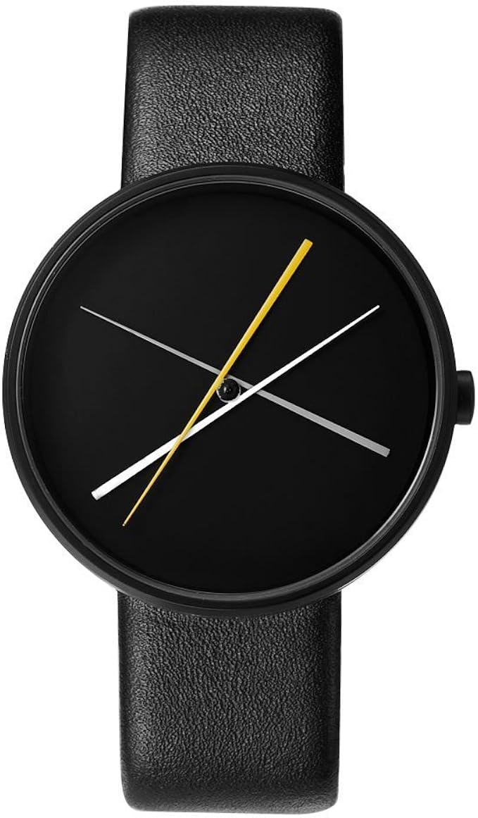 projects 中性款交叉 40mm 皮革表带手表(黑色)