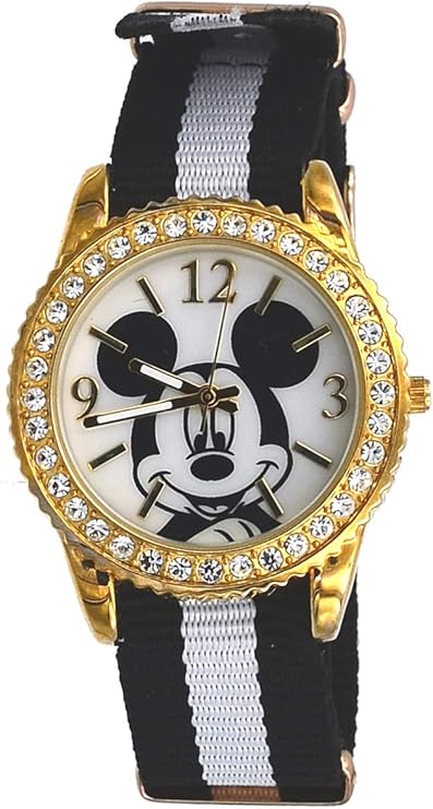 disneymck812米老鼠金色水钻白色表盘北约滑动面料表带手表