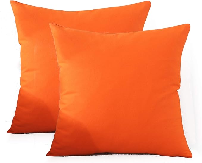 * 纯棉帆布方形抱枕套靠垫套纯色枕套带隐形拉链封口多色橙色 16 x 16