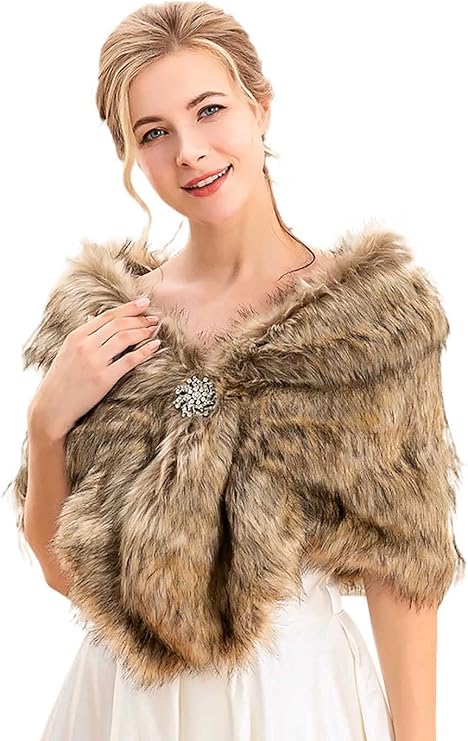 jonky 女式人造毛皮披肩黑色包裹温暖冬季新娘婚礼舞会披肩新娘和伴娘