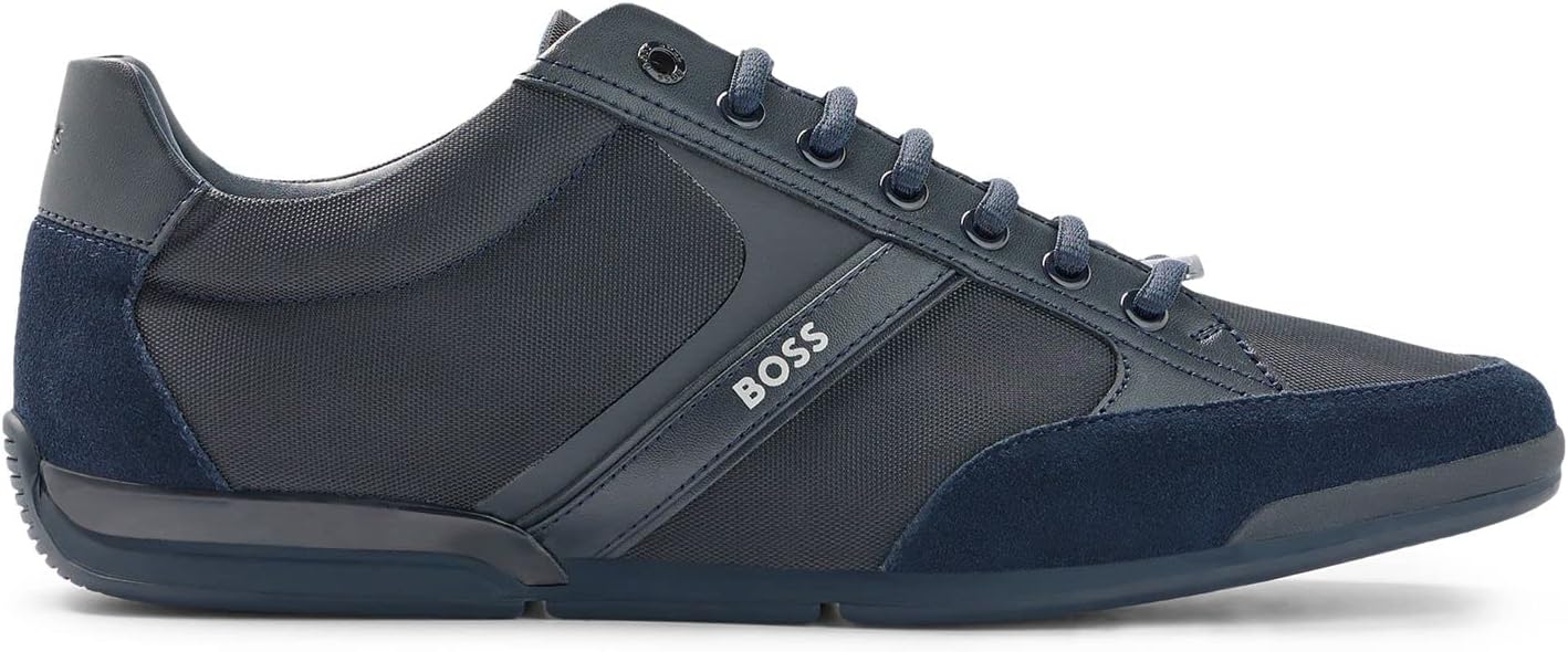 boss 男士 saturn lowp 混合材质运动鞋,绒面革和仿皮,深蓝色, 深蓝色