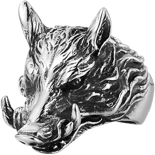 男士野猪戒指,不锈钢猪戒指,复古野猪戒指,北欧维京猪头环,猪图腾护身