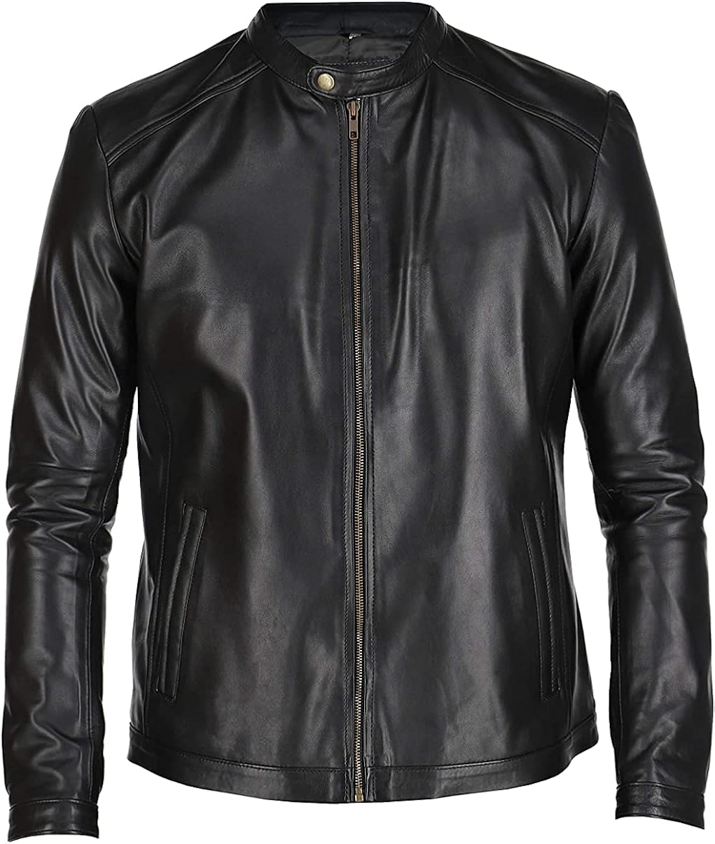 男式皮夹克 - 男式黑色真羊皮夹克 - 男式机车皮夹克